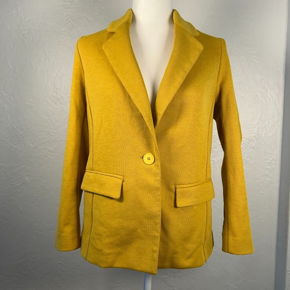 United Colors of Benetton Cotton Blend Knit Blazer Mustard Sz 4 Retro